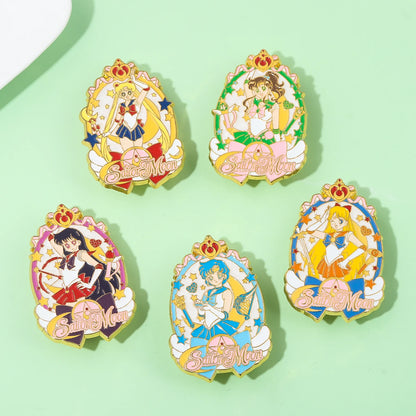 Sailor Girl Cartoon Brooch – Cute Moon & Stars Enamel Pin for Bags, Clothes & Jewelry