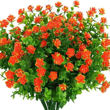 4 Bundles UV Resistant Artificial Plants – Faux Bushes Plastic Flowers for Outdoor Garden, Porch, Wedding & Farmhouse Decor