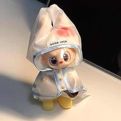 15-17cm Labubu Doll Clothes — Waterproof Raincoat & Rain Boots Outfit Set with Matching Accessories