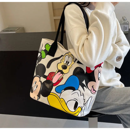 Disney Mickey Canvas Tote Bag – Large Capacity Shoulder Bag for Women & Students, Casual Handbag