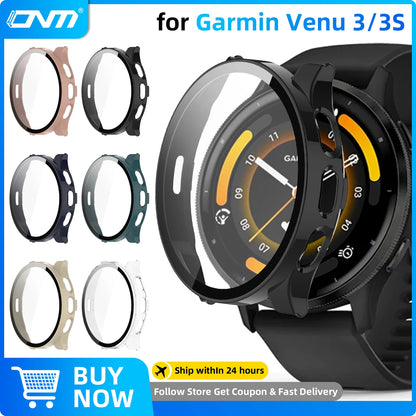 2-in-1 Tempered Glass Screen Protector + Hard Case for Garmin Venu 3/3S – Full Coverage Bumper Shell Accessory