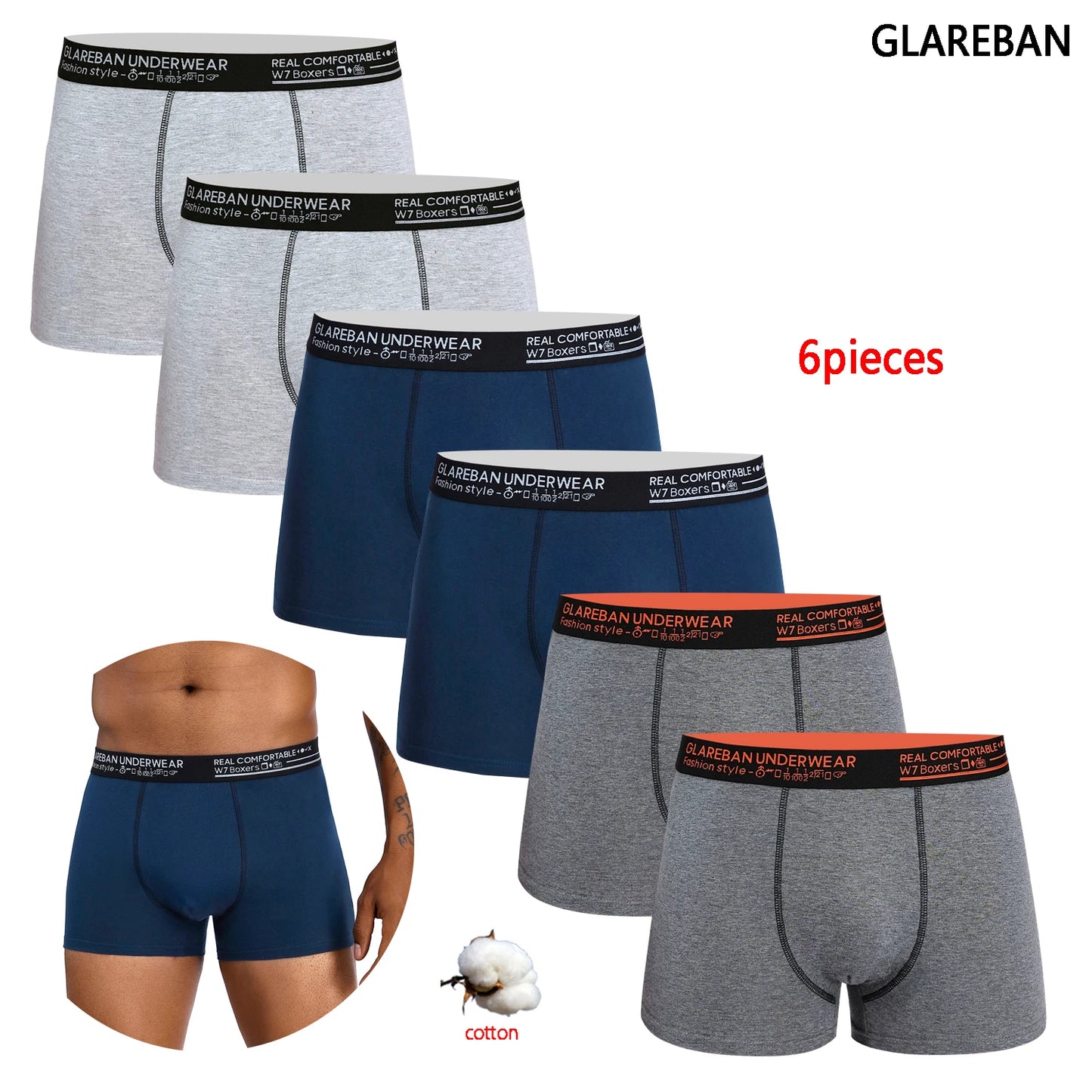 6-Pack 2024 Men’s Boxer Briefs – Cotton Fashion Underwear Set for Homme, Luxury Comfort Shorts