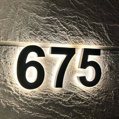 Illuminated Backlit LED House Numbers - Stainless Steel Floating Outdoor Address Sign with Durable Waterproof Finish