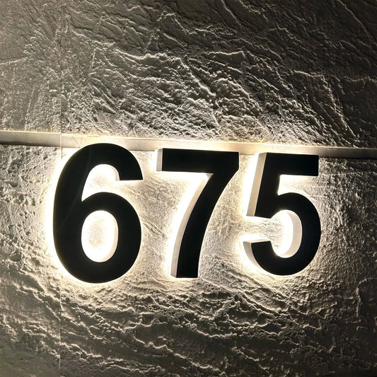 Illuminated Backlit LED House Numbers - Stainless Steel Floating Outdoor Address Sign with Durable Waterproof Finish