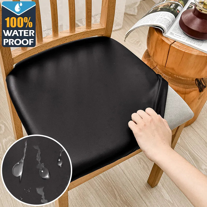 Waterproof PU Leather Square Chair Cushion Cover: Removable Slipcovers for Kitchen & Dining Room Seats