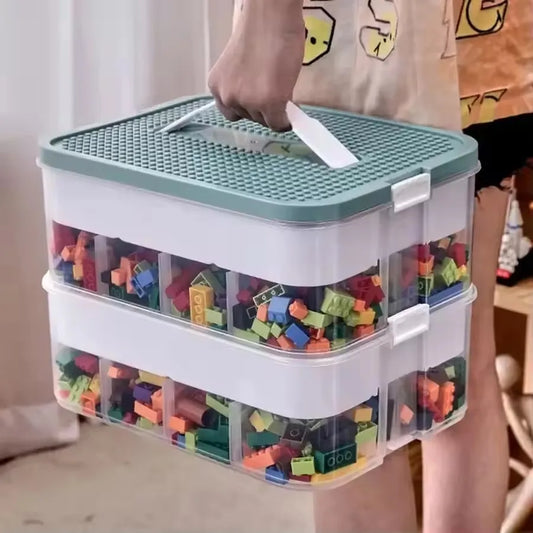 Stackable Kids Storage Box – Building Blocks Organizer with Handle, Adjustable Toy & Sundries Container for Children
