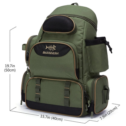 Bassdash Tactical Fishing Tackle Backpack – Lightweight Multifunctional Tackle Bag with Storage Boxes