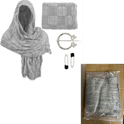 Medieval Renaissance Hooded Cloak – Halloween Costume Cape Wrap with Brooch, Cowl Scarf for Rogue Cosplay