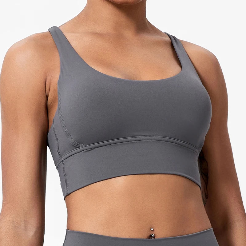 Push-Up Sports Bra for Women – Cross Back Yoga Crop Top, Shockproof Gym Fitness Bra for Running & Workout