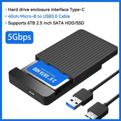 2.5" SATA to USB 3.1/3.0 HDD/SSD Enclosure Case – 6Gbps External Hard Drive Adapter with USB-C Support for Fast Data Transfer