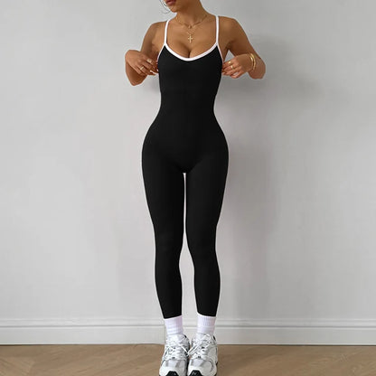 Seamless Women’s Yoga Jumpsuit – Spaghetti Strap One-Piece Gym Bodysuit with Padded Bra, Fitness Workout Leggings & Activewear Set