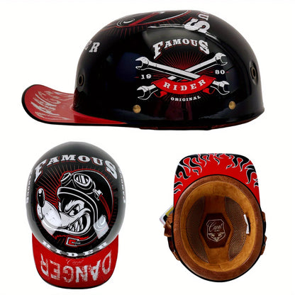 Retro Motorcycle Helmet for Men – Half Face Moto Helmet with Baseball Cap Design, DOT Certified Cycling Capacete De Moto