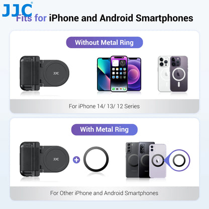 JJC Magnetic Snapgrip: Magsafe Phone Hand Grip with Bluetooth Remote Control - Handheld Shutter Tripod Mount for Vloggers