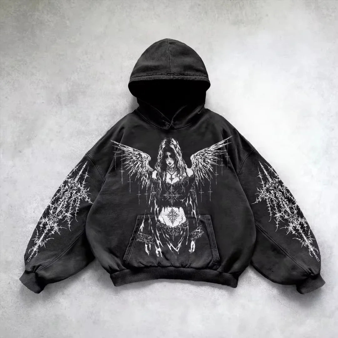 Women's Y2K Fleece Zipper Hoodie – Loose Fit Streetwear Punk Sweatshirt | Trendy Hip Hop Couple Style