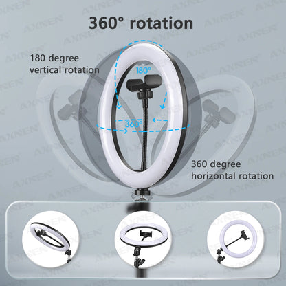 26cm LED Selfie Ring Light – Photography Lighting with Tripod Stand, Phone Holder & Remote Control for YouTube Videos