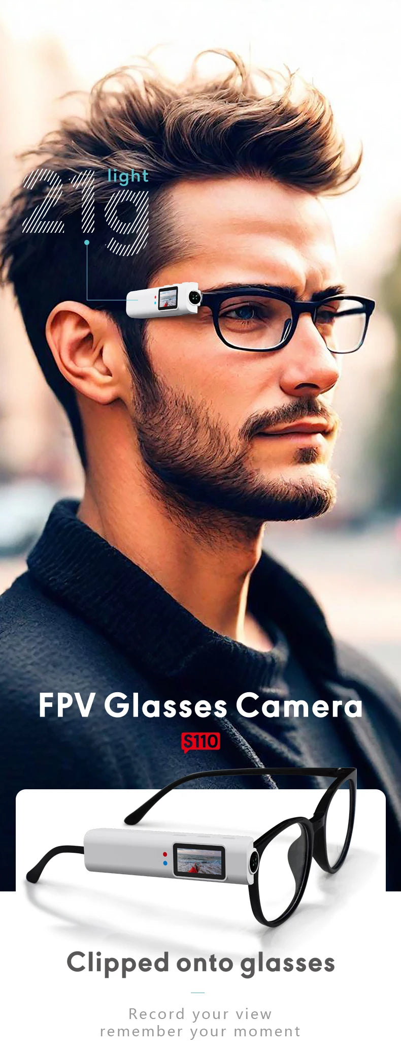 Xiaomi Mini FPV Smart Glasses — HD 4K WiFi Micro-Camera for Video & Audio Recording with APP Control