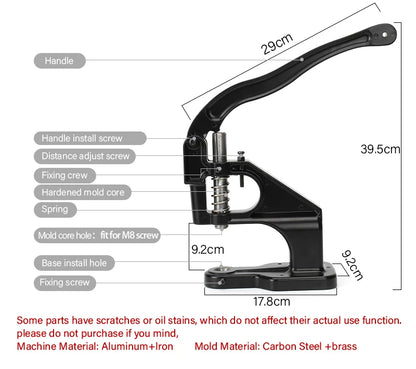WUTA Manual Button Installation Tool – Mute Punching for Mushroom Rivets & Eyelets, DIY Hand Pressing Tool (With/Without Machine)