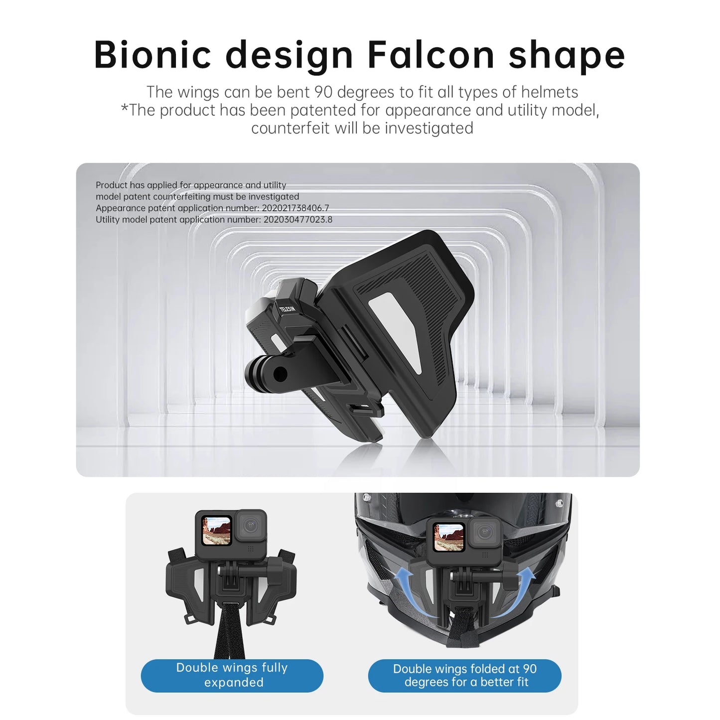 TELESIN Motorcycle Helmet Chin Mount Strap – Foldable Front Mount for GoPro 13/12/11/10/9, DJI Osmo Action & Insta360 Accessories