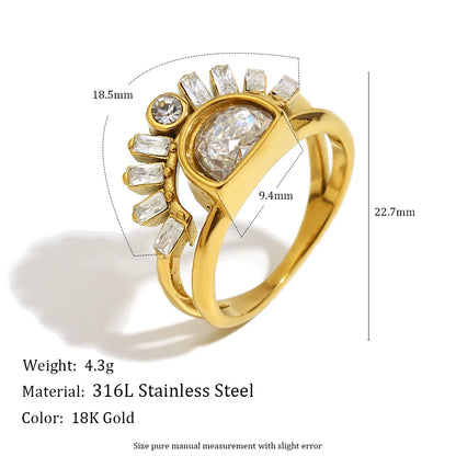 Women's Stainless Steel Rhinestone Sun Layer Ring – Elegant Tarnish-Free Party Jewelry Gift