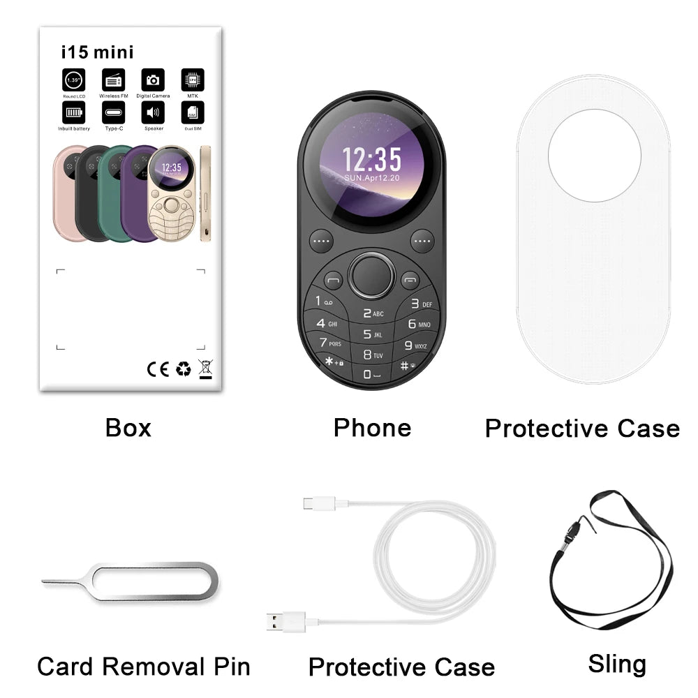 SERVO i15 Mini Oval Phone — Dual SIM GSM Mobile with 1.39" Screen, Speed Dial, Magic Voice, Blacklist, Vibration, FM Radio & Type-C