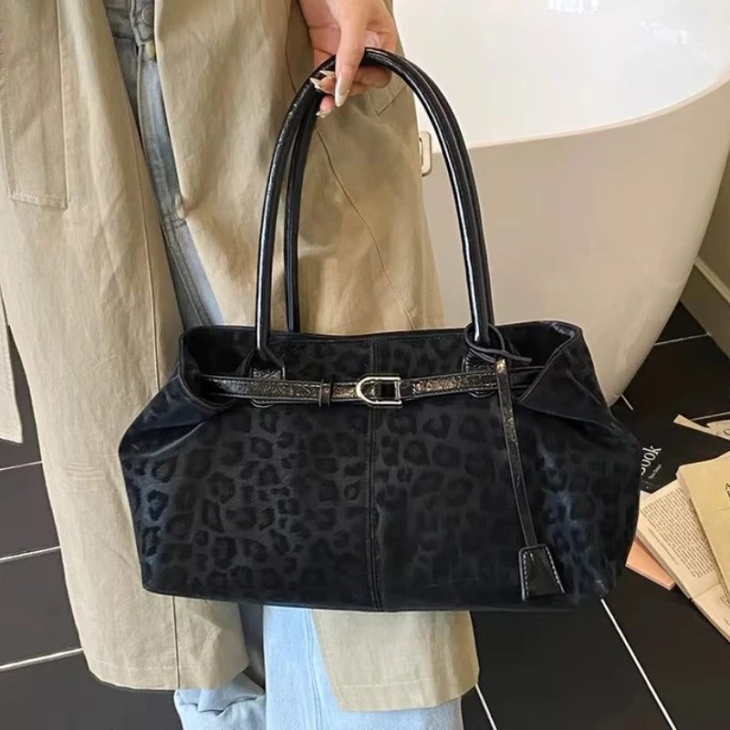 Leopard PU Leather Shoulder Bag for Women – Luxury Designer Tote Handbag with Short Handle, Trendy 2026 Style
