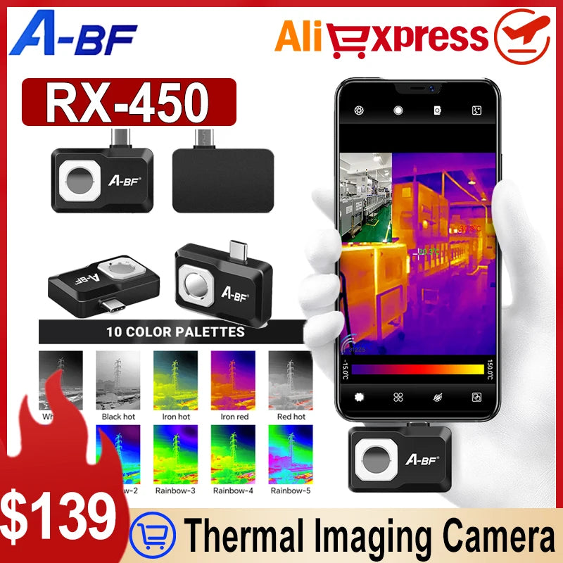 A-BF RX-450 Thermal Imaging Camera - 256×192 Industrial PCB Heat Pipe Detector for USB-C Phones