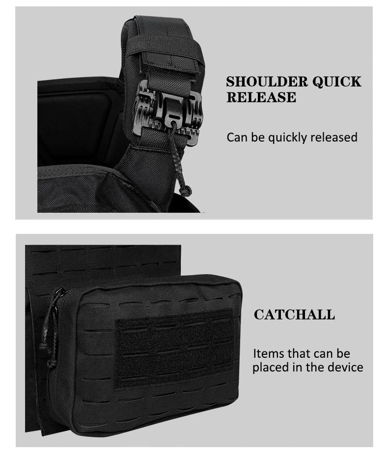 New 6094 Combat Vest – Quick Detachable Light Laser Cut Tactical Gear, Black Airsoft Carrier for Combat Equipment