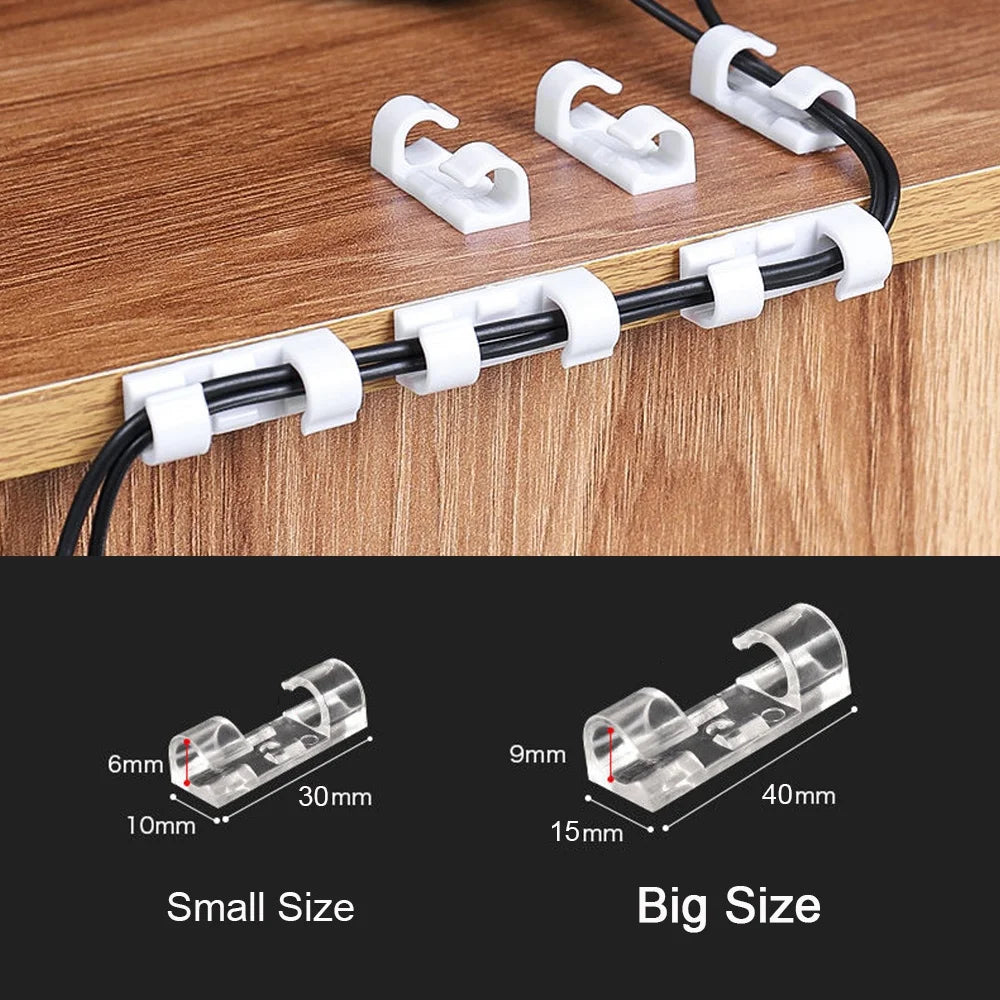 20/5PCS USB Cable Organizer Clips - Wire Winder Holder for Earphone, Mouse Cord - Protector Management with Adhesive Hooks - Desk Clamp Solution