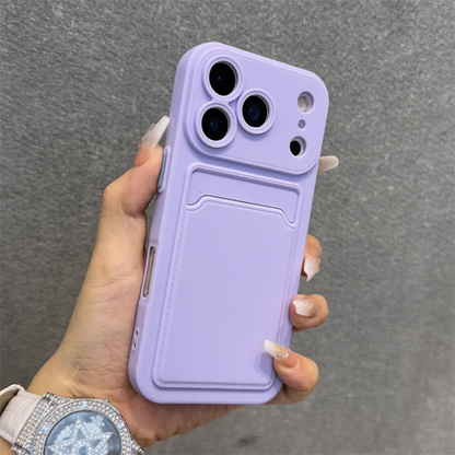 Luxury Soft Silicone Wallet Case for iPhone – Shockproof Card Holder Slot Cover for iPhone 17 Air, 16E, 15, 14 Plus, 13, 12 Mini, 11 Pro Max, XR & XS