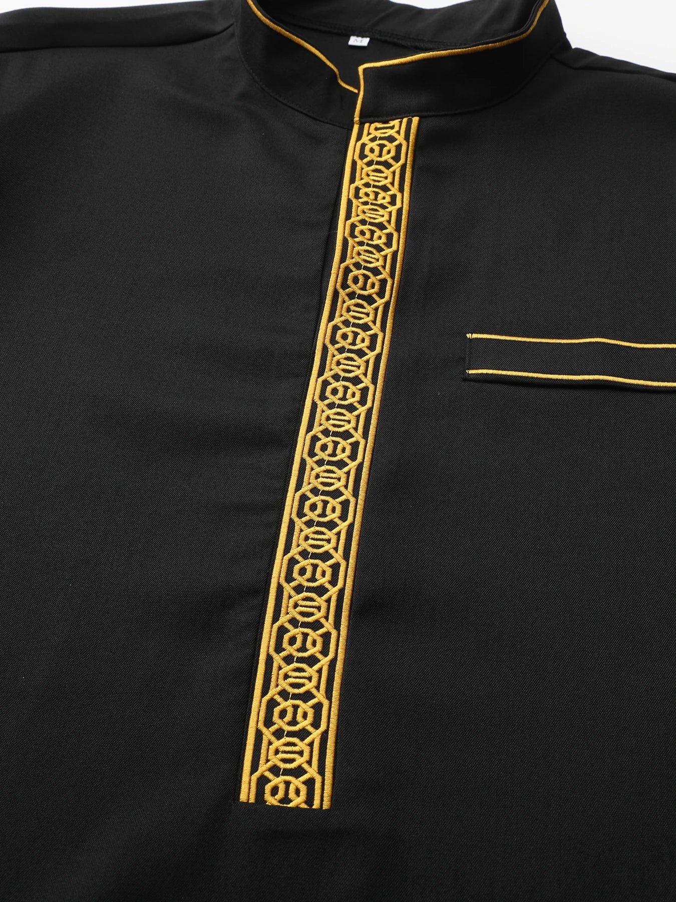 Men’s Embroidered Arabian Thobe - Traditional Islamic Long Sleeve Robe with Stand Collar
