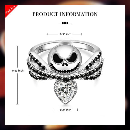 Disney Nightmare Before Christmas Jack Skellington Ring – Black Enamel Crystal Halloween Jewelry for Women