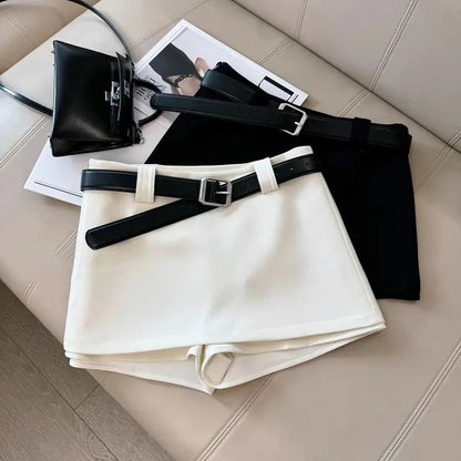 Black & White Office Skirt – Sexy Tight A-Line Hip Skirt with Belt, Stylish All-Match Ladies Fashion