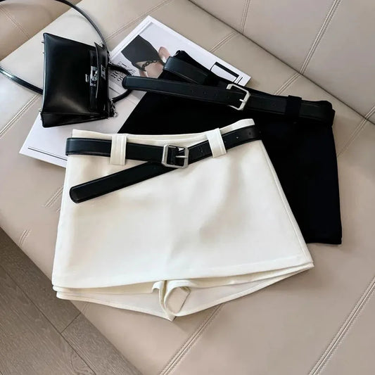Black & White Office Skirt – Sexy Tight A-Line Hip Skirt with Belt, Stylish All-Match Ladies Fashion