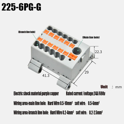 Compact Push-In Wire Connector Terminal Block – Fixed Modular Multi-Link Splicing 1-In Multiple-Out Lighting Connector 225 Series