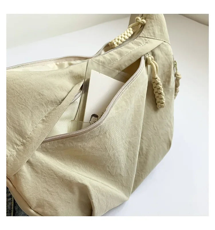 Trendy Women’s Soft Cloth Shoulder Bag | Solid Color Casual Crossbody & Hobo Bag for Students