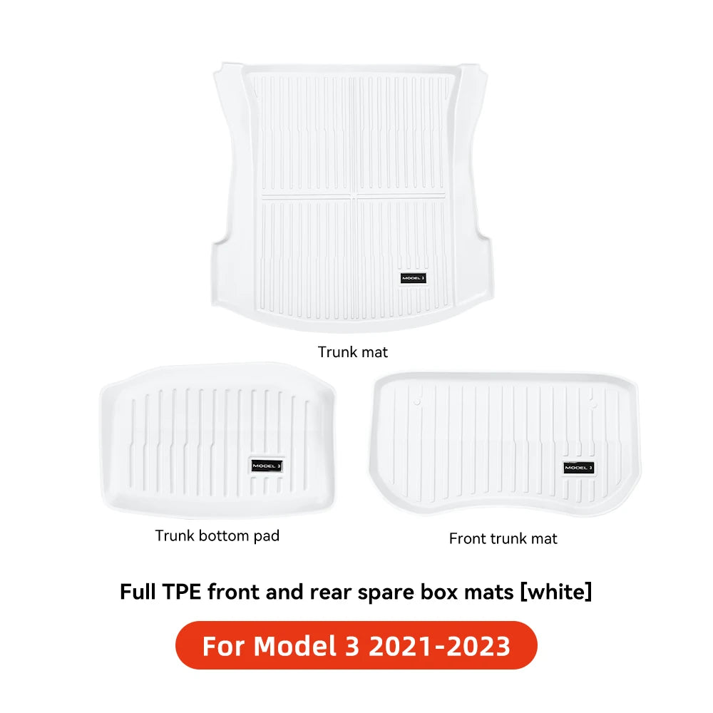 YZ TPE White Foot Pad — Fully-Surrounded Floor Liner for Tesla Model 3 & Model Y (2021–2025) | Waterproof, Non-Slip