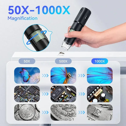 Wireless Digital Microscope: 50X-1000X Magnification, Flexible Stand - Android IOS iPhone PC Compatible, Electronic Stereo WiFi