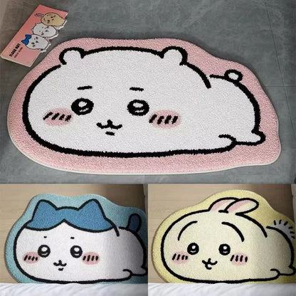 Chiikawa Cartoon Plush Rug - Hachiware Usagi Non Slip Floor Mat for Bathroom, Living Room, Car Cushion & Cute Decor Gift