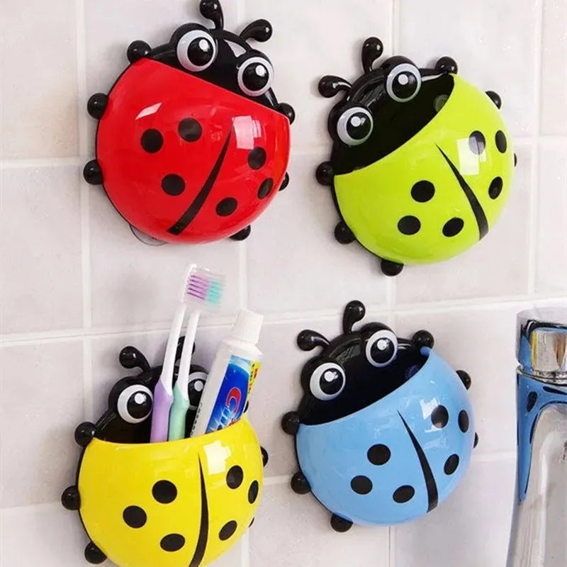 Ladybug Cartoon Animal Toothbrush Holder: 1pcs Insect Design Wall Suction Bathroom Organizer for Toothbrush and Toothpaste