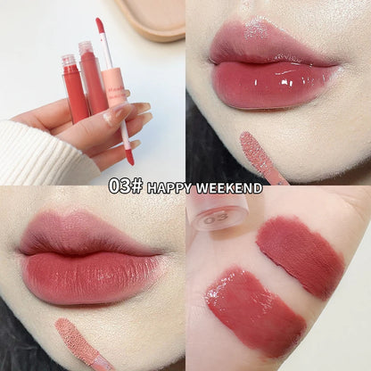 Double-End Lip Glaze – Glossy Mirror & Matte Velvet, Long-Lasting Color & Moisture, Anti-Stain Lip Gloss Cosmetic