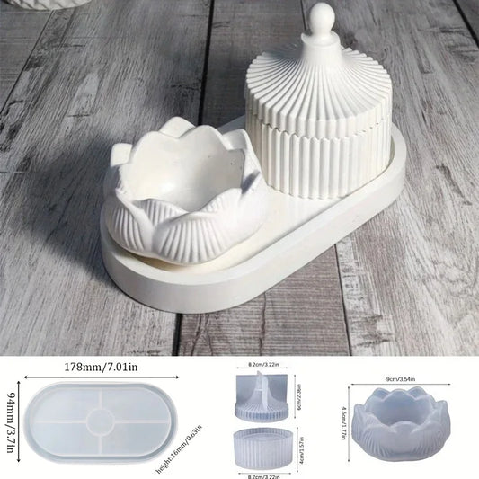 DIY Lotus Candle Holder 3-Piece Silicone Resin Mold – Handmade Epoxy, Plaster & Cement Craft Storage & Home Decor Making Kit