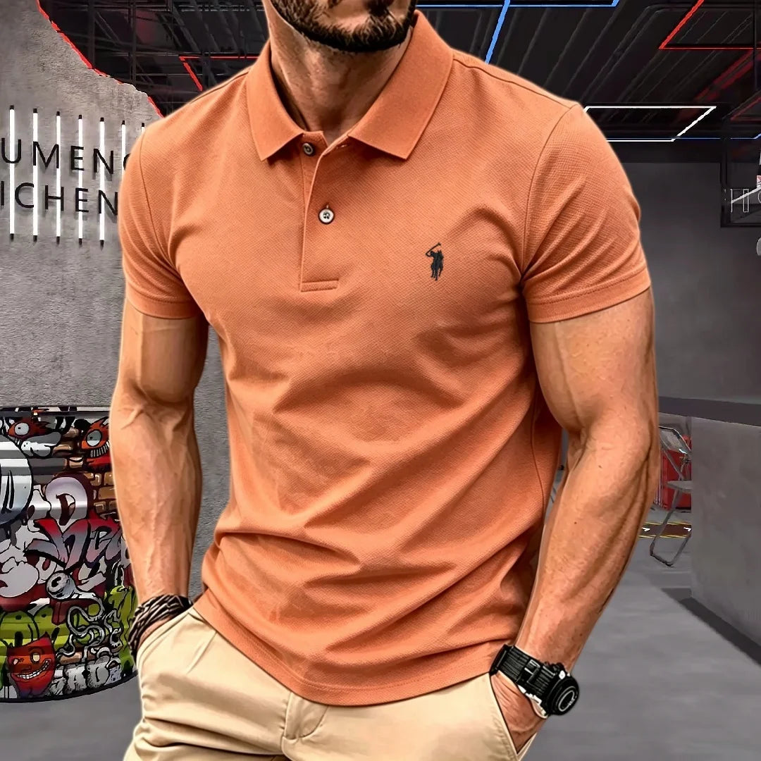 Men's 100% Cotton Luxury Polo Shirt - 2026 Summer Pony Embroidered Golf Casual Top