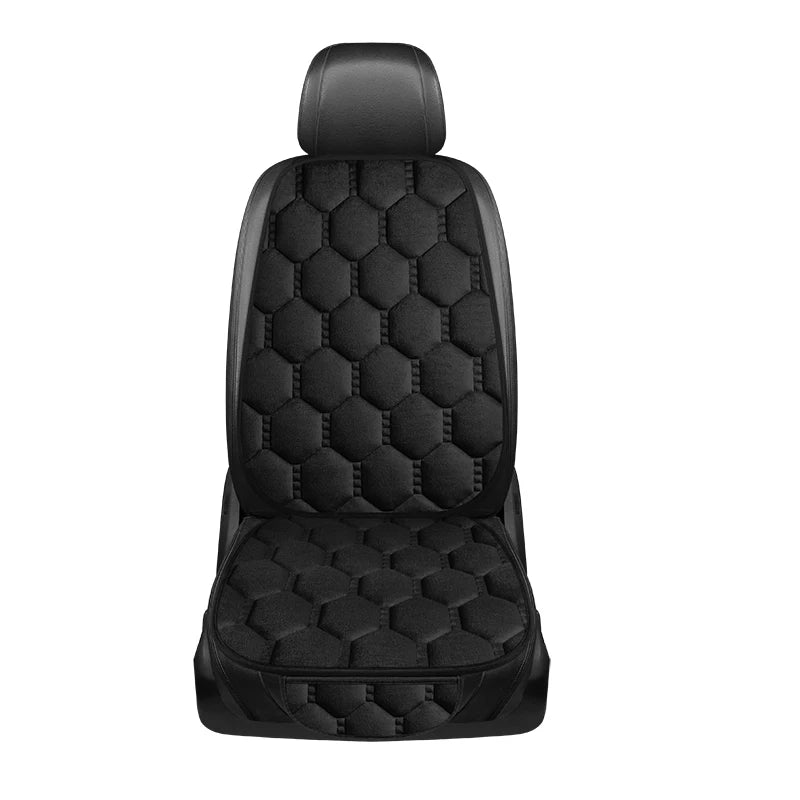 Winter Plush Car Seat Cushion Set - Warm Anti-Slip Grid Seat and Backrest Covers, 3-Piece Set for Cold Weather Comfort