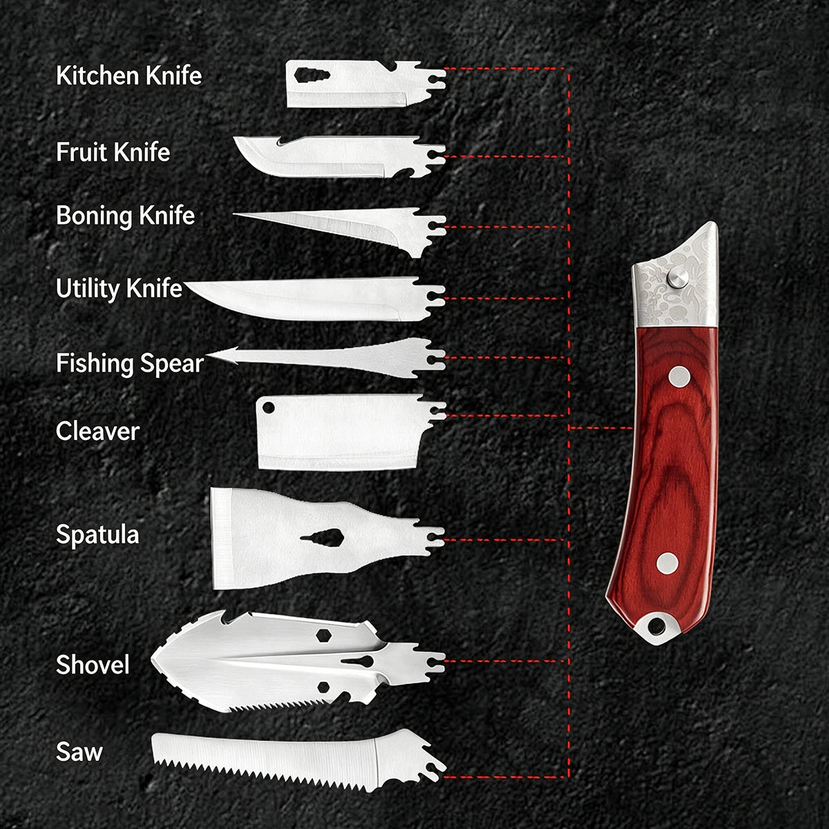 Stainless Steel Multi-Tool Set - Portable Camping & Outdoor Survival Kit with Knife, Shovel, Saw and Bottle Opener