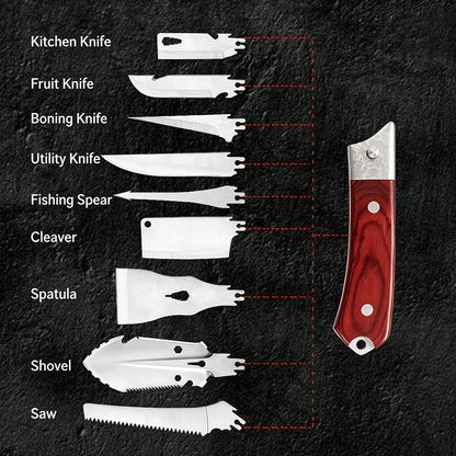 Stainless Steel Multi-Tool Set - Portable Camping & Outdoor Survival Kit with Knife, Shovel, Saw and Bottle Opener