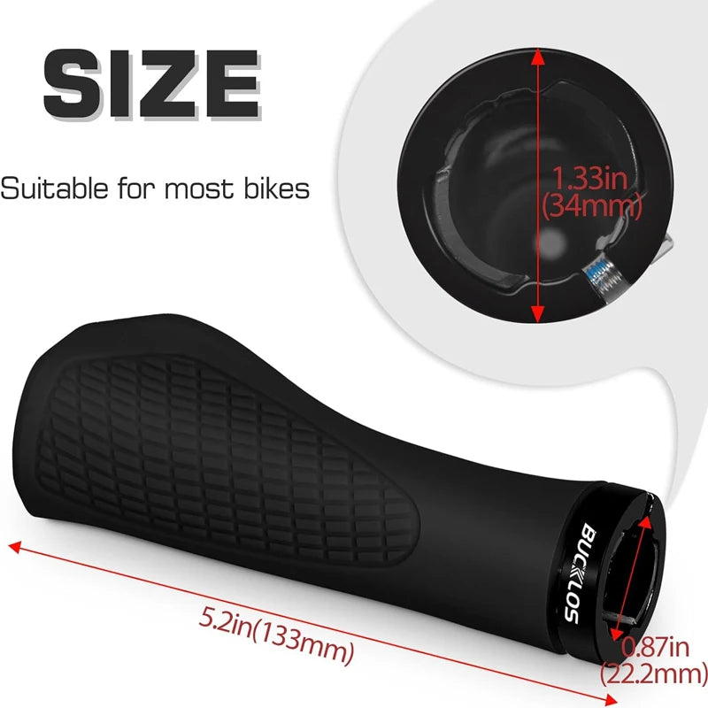 BUCKLOS Ergonomic MTB Handlebar Grips — Comfortable Soft Rubber Lock-On Bicycle Grips for Mountain Bikes