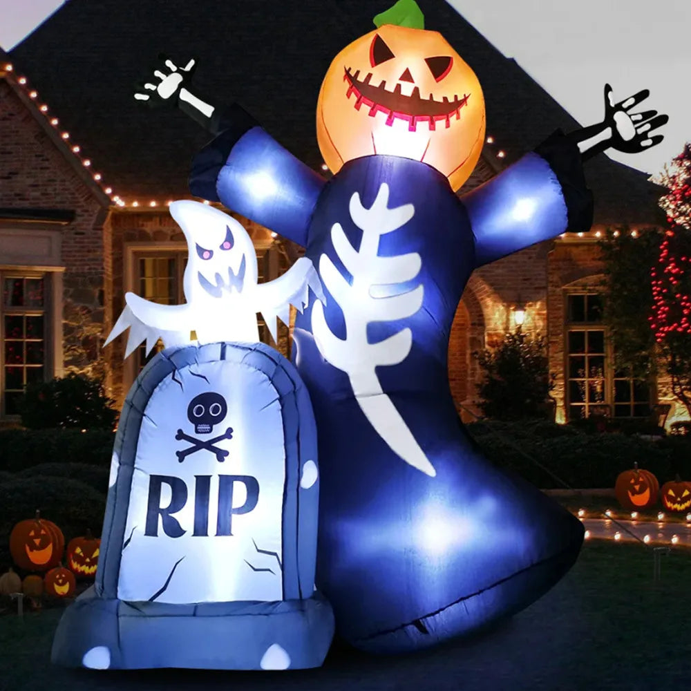 5/8FT Inflatable Halloween Decoration – Tombstone, Ghost, Pumpkin & Skull for Outdoor Haunted House, Yard, Garden, and Halloween Party Props