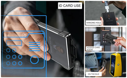 Slim Aluminum Minimalist Wallet for Men — RFID Blocking Money Clip with Clear ID Holder, Holds 15 Cards