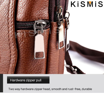 KISMIS Men’s Leather Waist Bag – Multifunction Fanny Pack with Large Capacity and Shoulder Strap