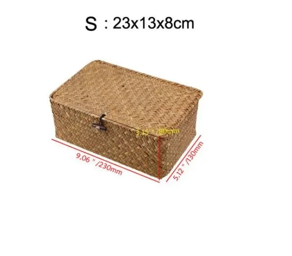 Handmade Seagrass Woven Storage Box with Lid - Seaweed Finishing Basket for Sundries, Bath Cosmetics, and Towels, Model MX01161829